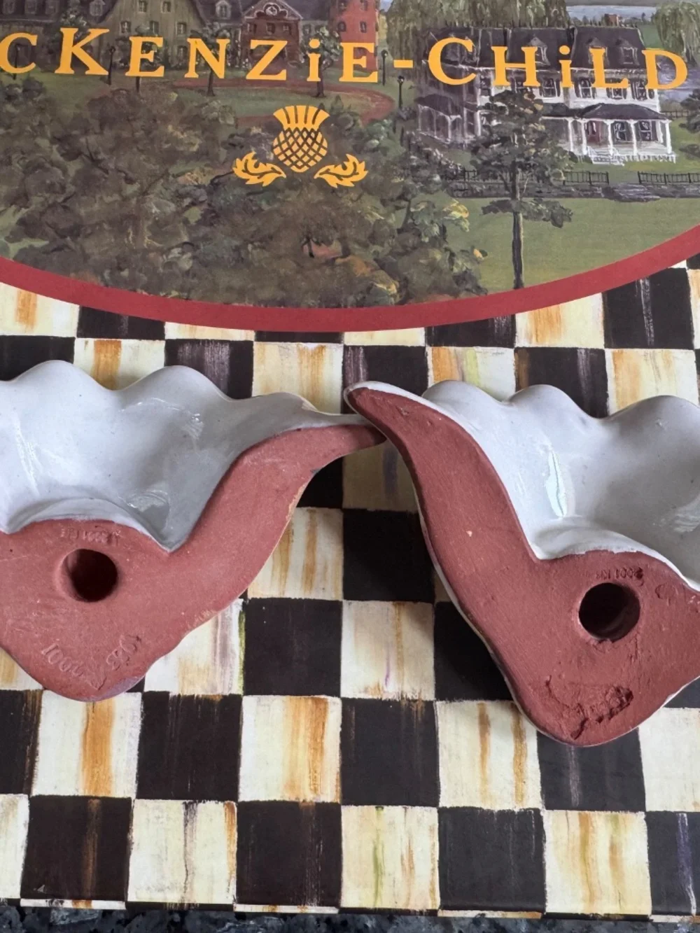 Rare Pair of MacKenzie-Childs Wallcourt Sconce Ceramic Knob Handle Pull